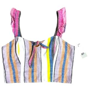 BP Pastel Striped Tie Front Ruffle Crop Top, Size M, Summer Festival